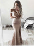 Off The Shoulder Mermaid Lace Slit Prom Dresses With Sweep Train LBQ0323